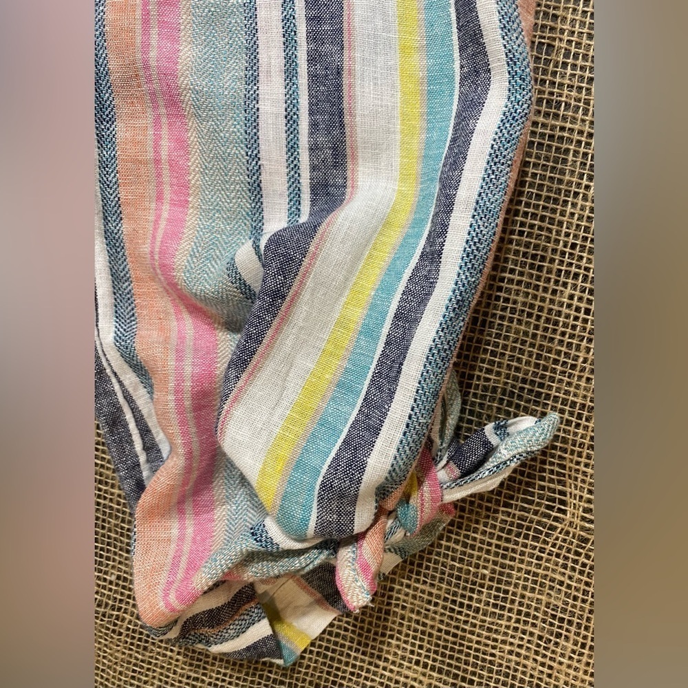 Indigo Rein Pants Small Linen/Rayon Pockets Elastic Waist Belt Striped Cropped - Picture 3 of 7